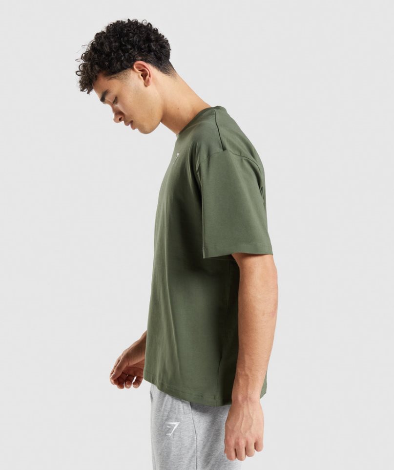 Men's Gymshark Essential Oversized T-Shirts Olive | NZ 6SOXBD